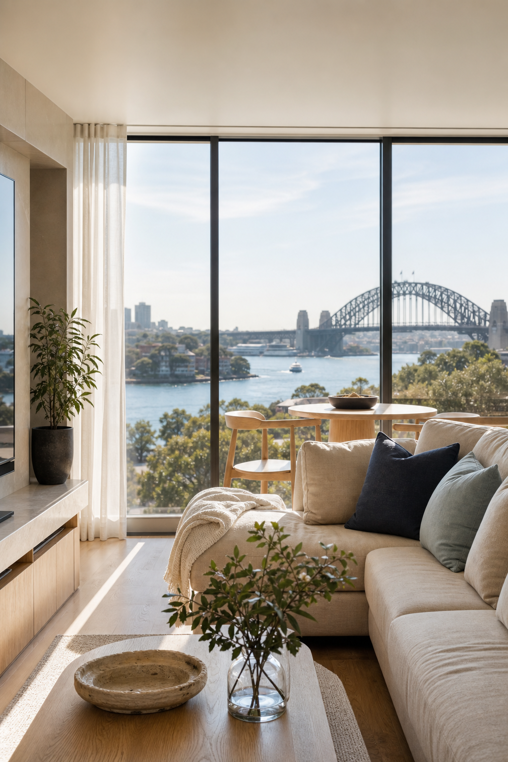 A professionally presented Sydney apartment overlooking the Harbour Bridge